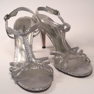 Antonio Melani 100% Leather Silver Strappy Heels